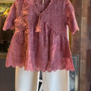 🌸 Blush Bloom Lace Co-Ord Set – Elegant Top & Comfort Pants Combo 🌸