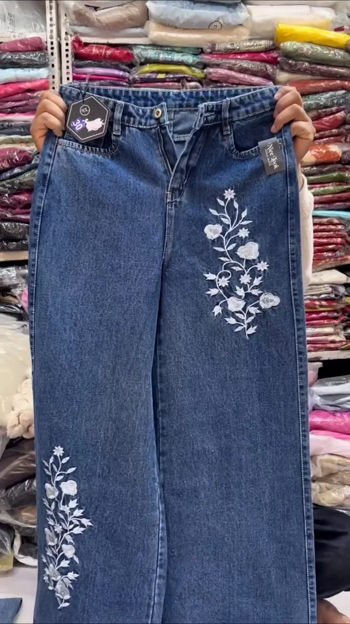 Women’s Butterfly Embroidered Denim Jeans – Premium Straight Fit Stylish Everyday Wear - Image 2