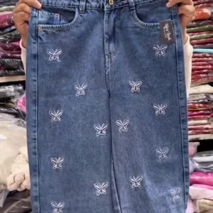 Women’s Butterfly Embroidered Denim Jeans – Premium Straight Fit Stylish Everyday Wear