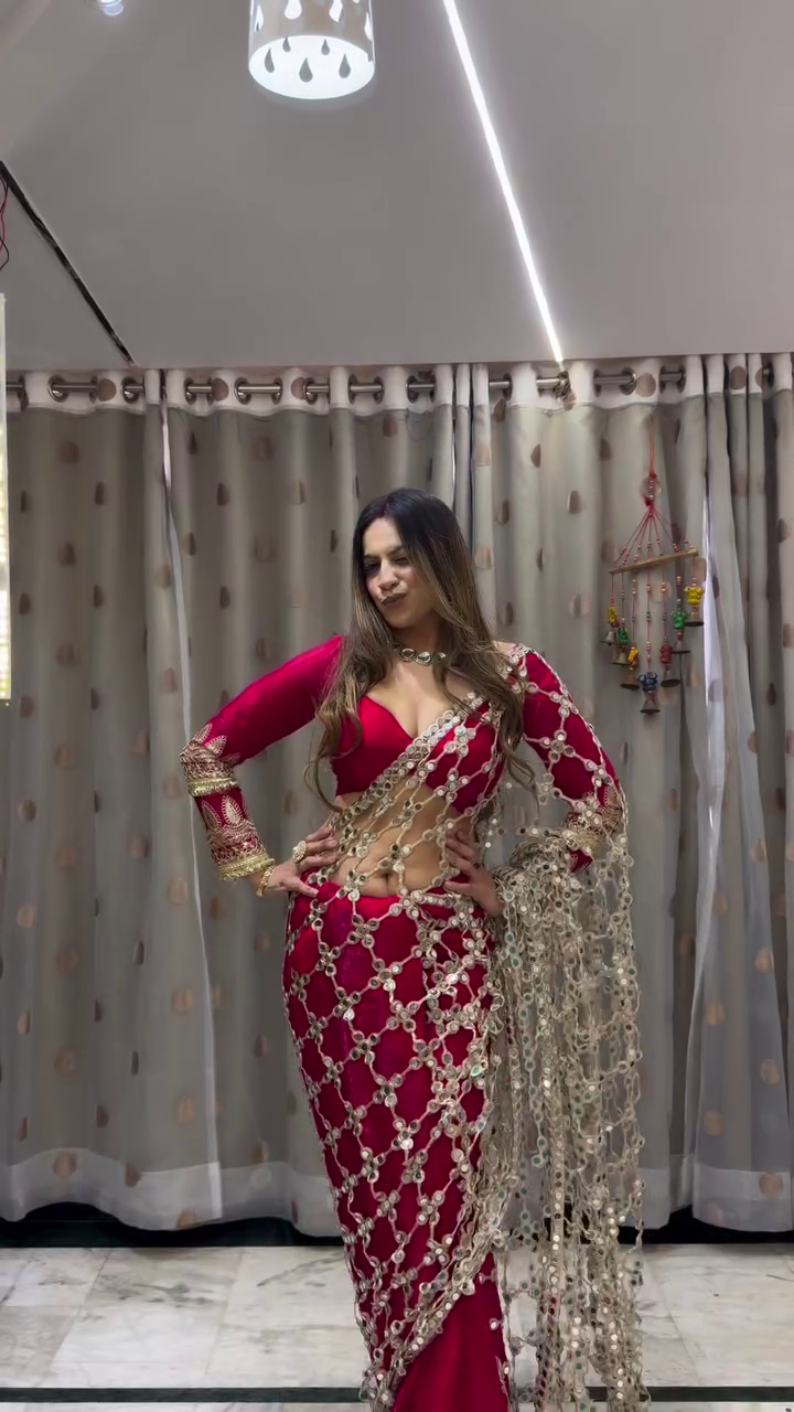 Crimson Mirror-Net Saree for Women - Image 3