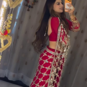 Crimson Mirror-Net Saree for Women