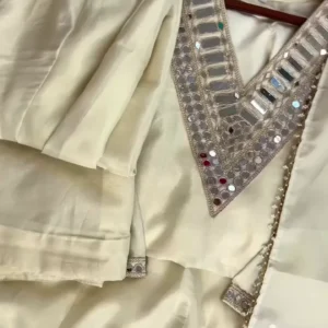 ✨ Ivory Mirror Work Kurta Set for Women – Elegant Ethnic Outfit with Dupatta