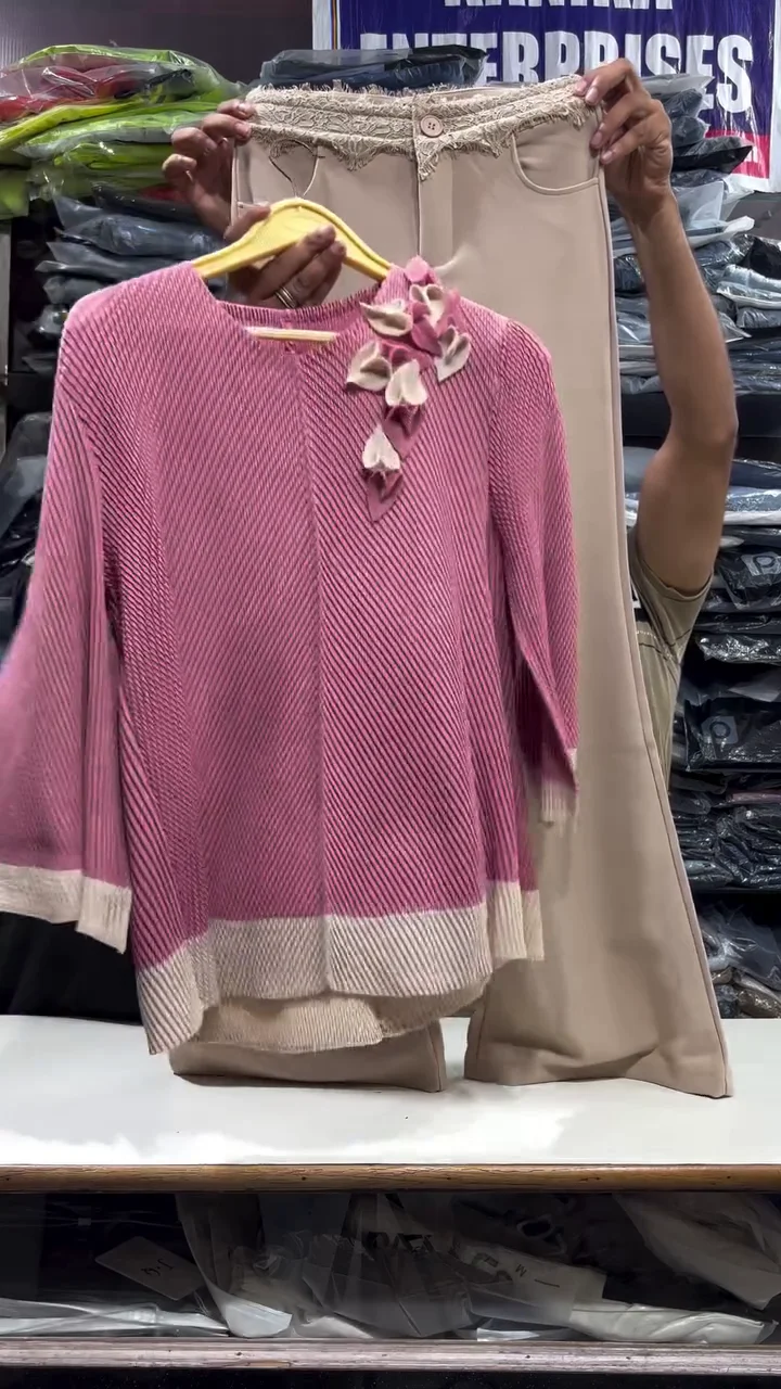 🌸 Rosé Pleated Top & Tailored Pants Co-Ord Set for Women – Elegant Office & Occasion Wear