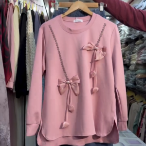 Cute Pink Bow Sweatshirt Co-ord Set – Trendy Winterwear Combo