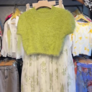 Cute Green Fuzzy Crop Sweater Dress Set – Cozy Winter Fashion