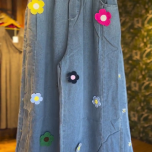 Trendy Wide Leg Denim Palazzo – Cute Flower Patch Style
