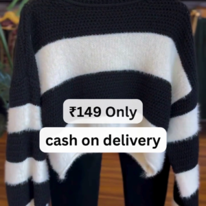 Classic Black & White Fuzzy Knit Co-Ord Set – Winter Style at ₹149