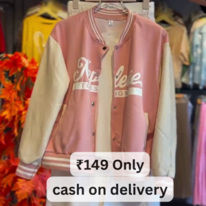 Trendy Pink & White Varsity Jacket Set – Sporty Chic at ₹149