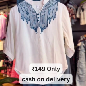 Elegant White & Blue Embroidered Kurti Set – Graceful Everyday Ethnic