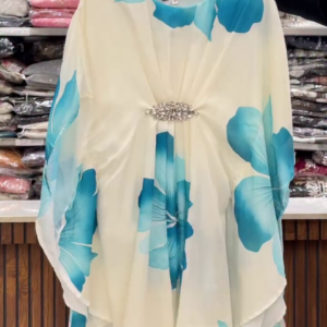Graceful Blue Floral Kaftan Dress – Effortless Statement Wear