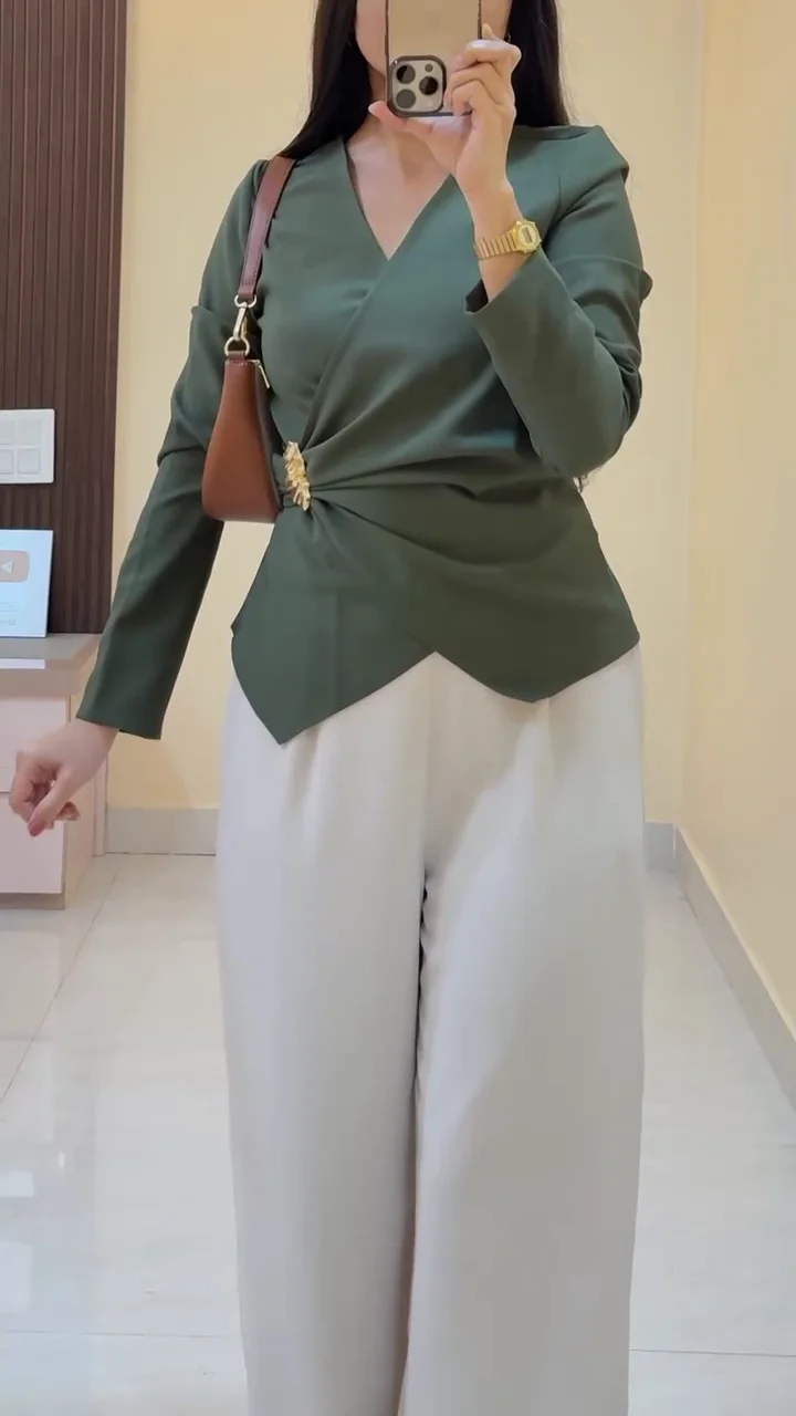 🌸 Soft Mauve Top & Cream Wide-Leg Trouser Set – Elegant Minimal Co-Ord for Women - Image 3