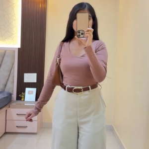 Soft Mauve Top with Cream Trousers