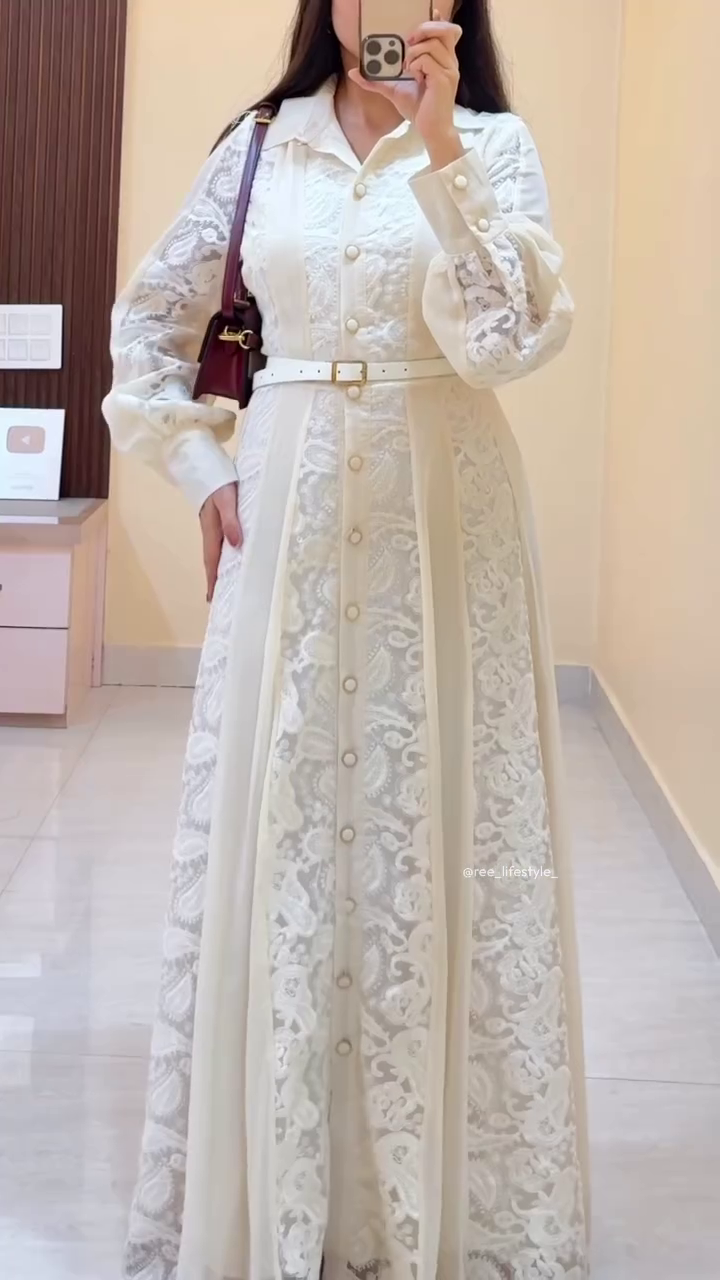 White Lace Button-Down Dress - Image 2