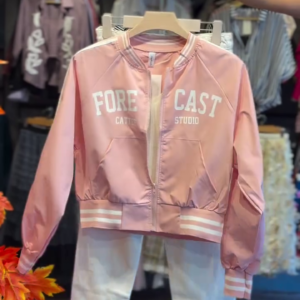 Pink Casual Jacket with White Pants