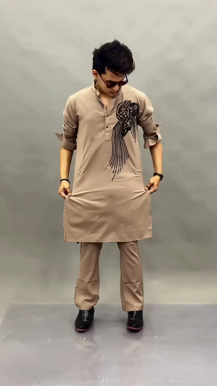 Taupe Embroidered Kurta Set - Image 4