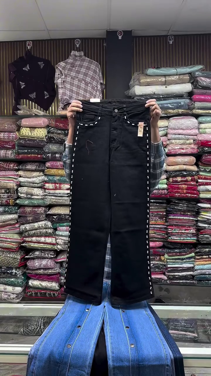 Blue Lace-Up Detail Denim Jeans - Image 3