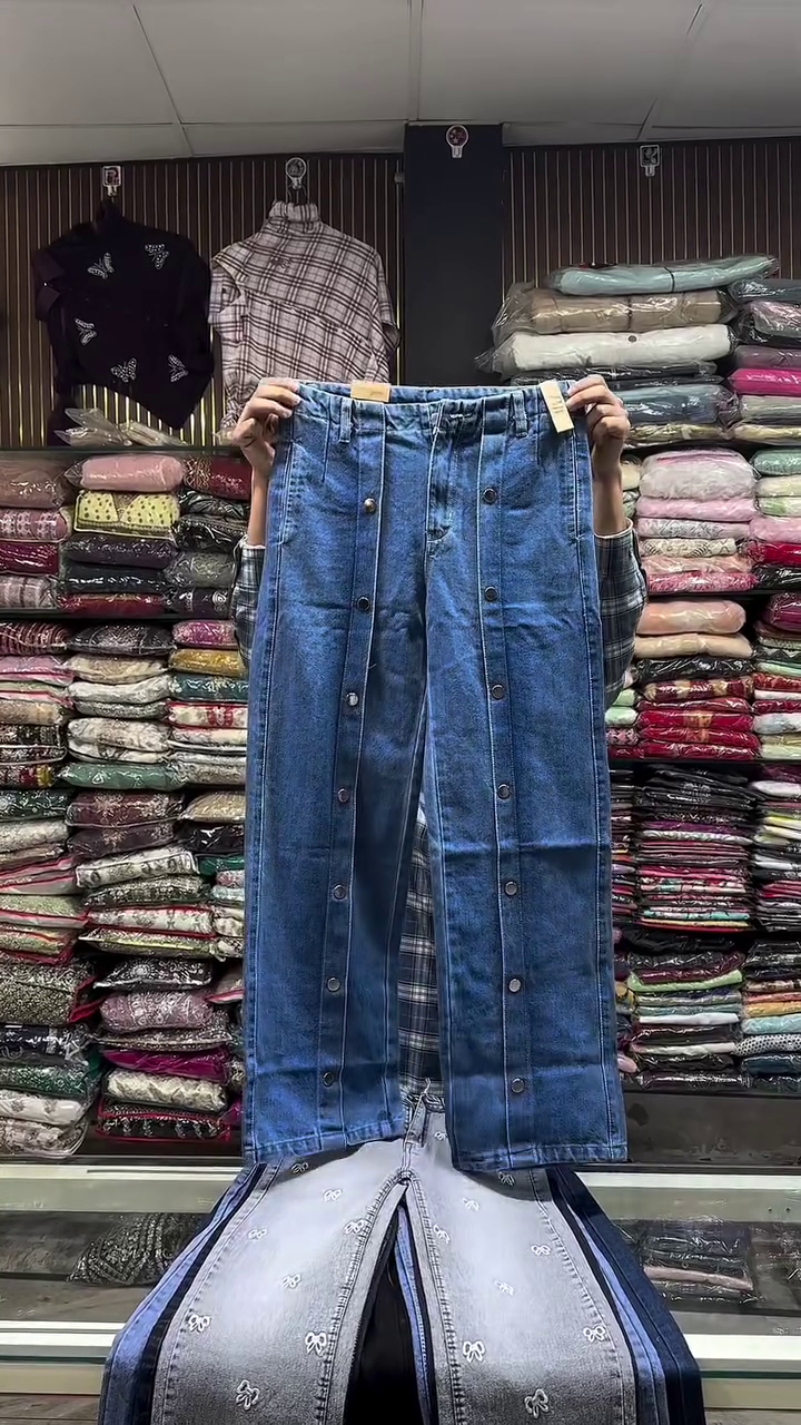 Blue Lace-Up Detail Denim Jeans - Image 4