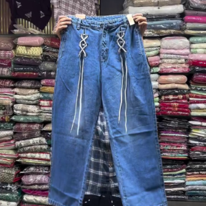 Blue Lace-Up Detail Denim Jeans