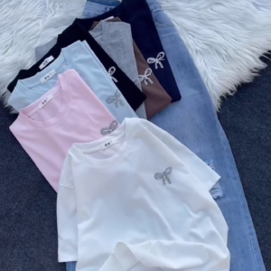 Bow Embellished Cotton T-Shirt