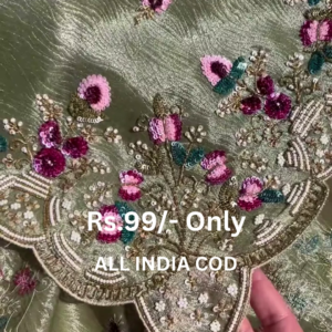 Tissue Silk Handwork Fabric – Intricate Floral Embroidery