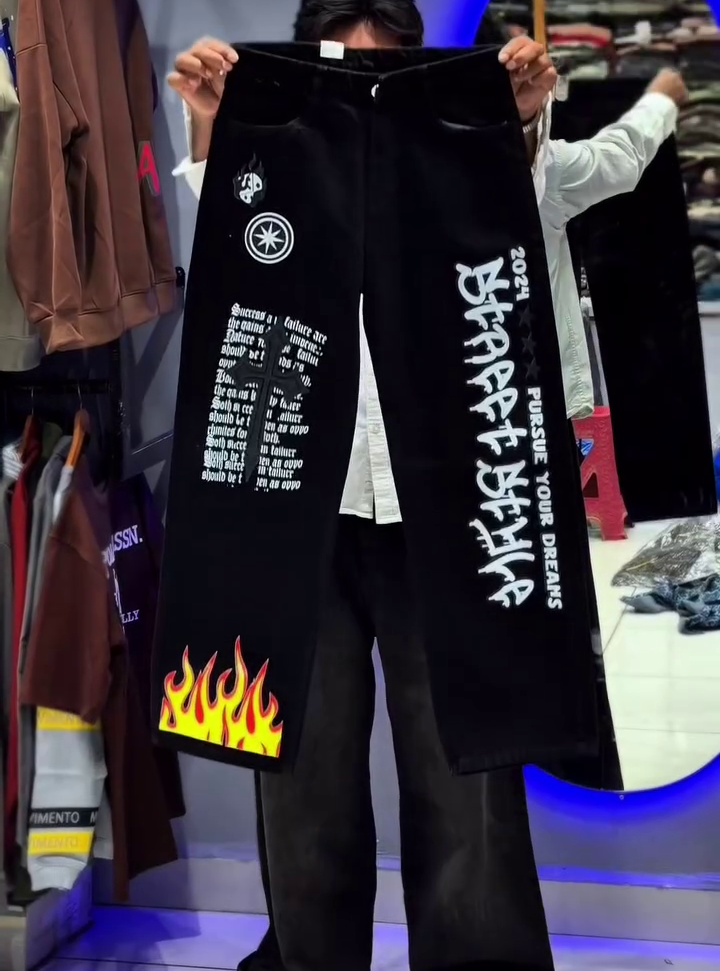 Light Blue Tribal Graphic Denim - Image 2