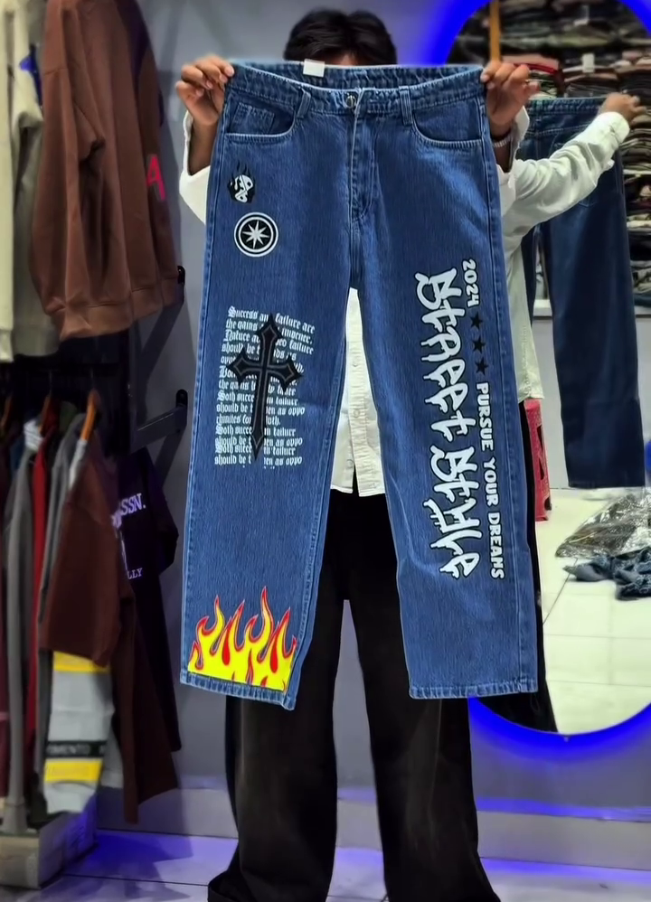 Light Blue Tribal Graphic Denim - Image 4