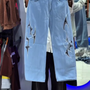 Light Blue Tribal Graphic Denim