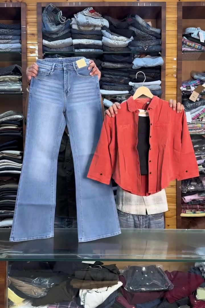 Black Bootcut Jeans with Mustard Shirt - Image 2