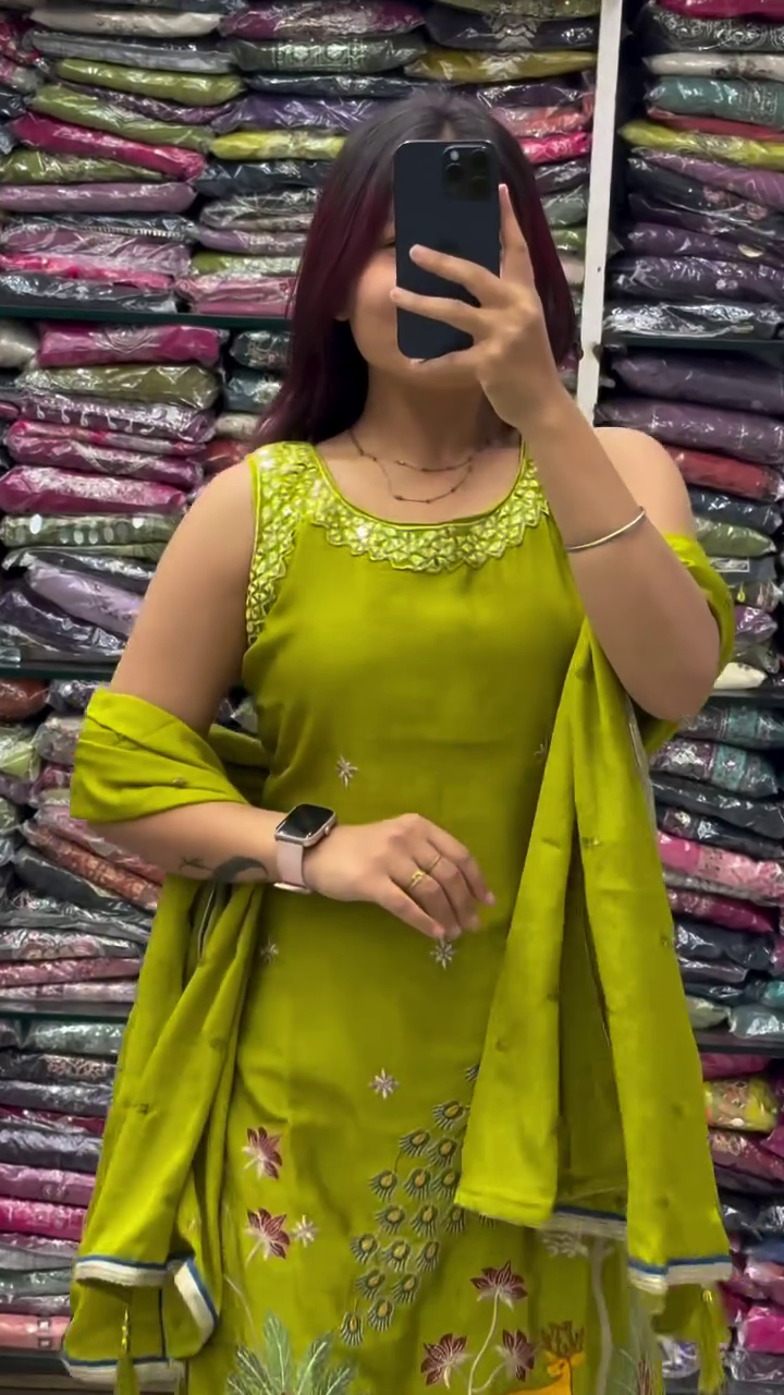 Lime Green Embroidered Ethnic Suit - Image 2