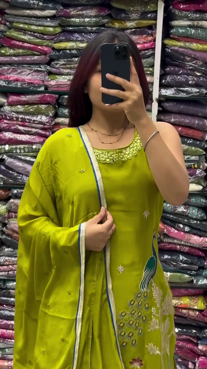 Lime Green Embroidered Ethnic Suit - Image 4