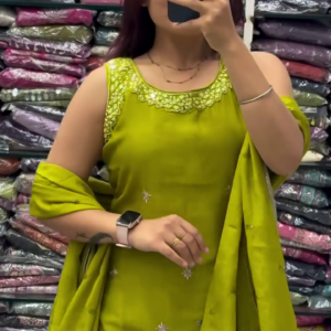 Lime Green Embroidered Ethnic Suit