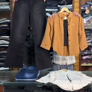 Black Bootcut Jeans with Mustard Shirt