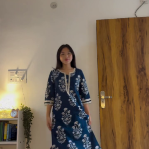 Elegant Blue Printed Kurta with White Palazzo – Effortless Everyday Grace