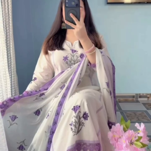Ivory & Lavender Printed Suit – Graceful Pastel Perfection