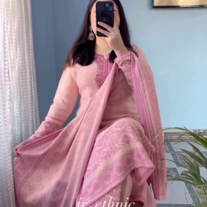 Blush Pink Jacquard Suit Set – Soft Feminine Elegance