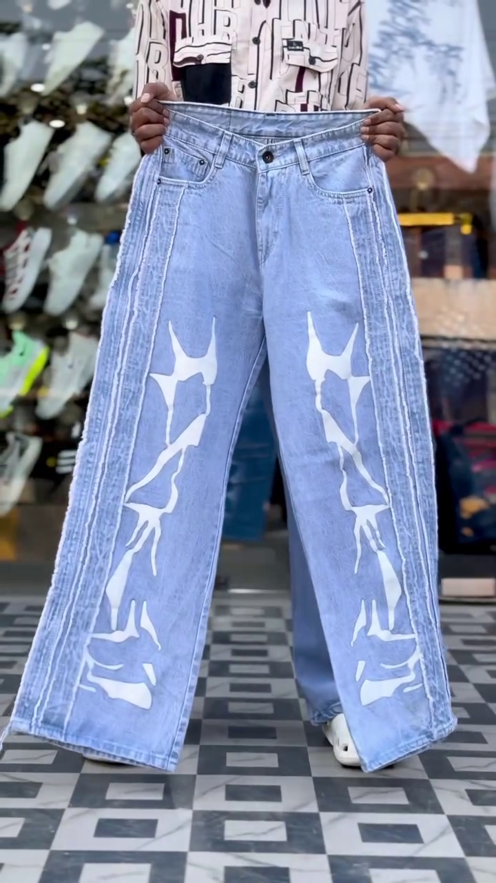 Light Blue Streetwear Graphic Jeans - Image 4