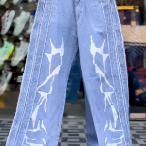 Light Blue Streetwear Graphic Jeans