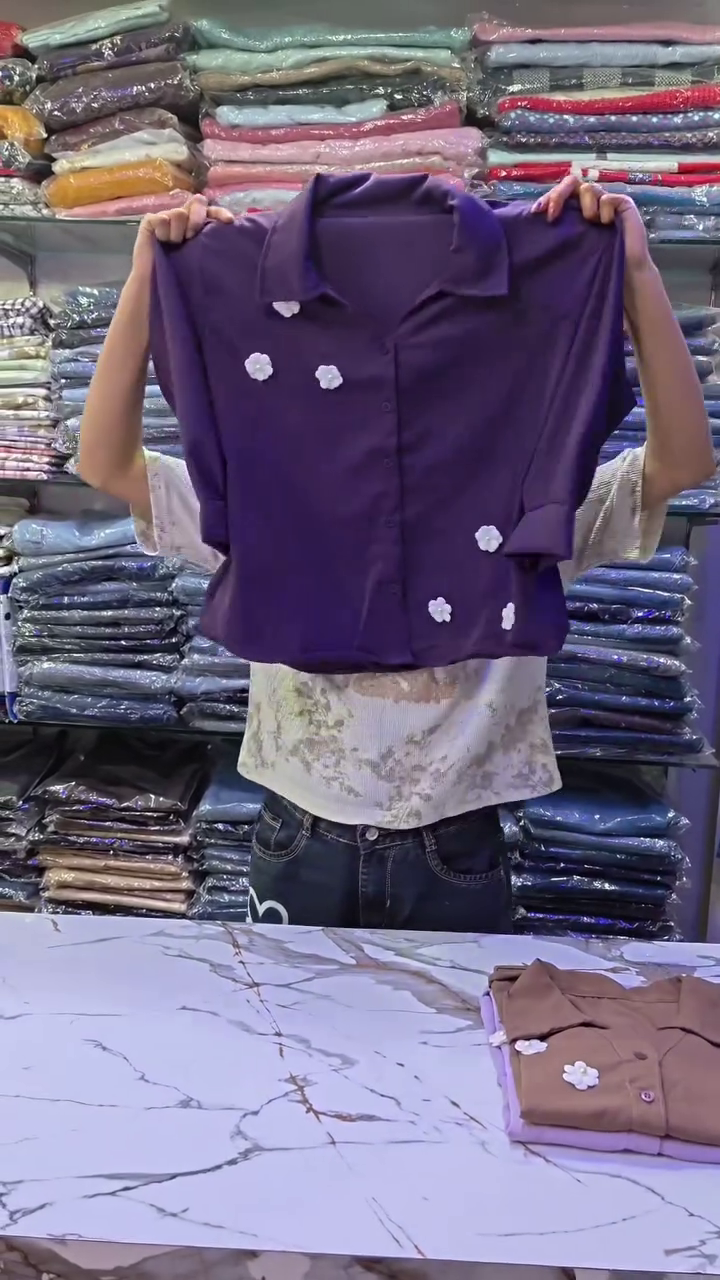 Purple Floral Crop Shirt - Image 4