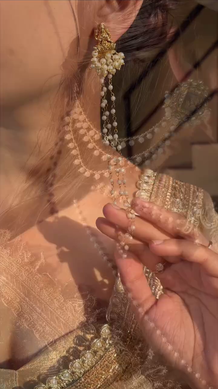 Gold Pearl Kundan Jhumka Earrings - Image 2