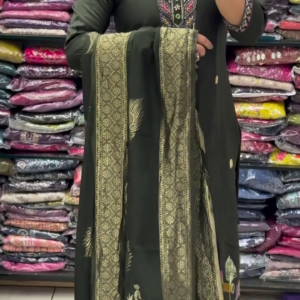 Dark Green Embroidered Kurta Set