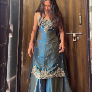 Teal Embroidered Kurta Palazzo Set