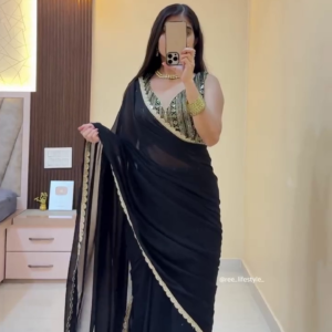 Black Georgette Saree with Gold Blouse