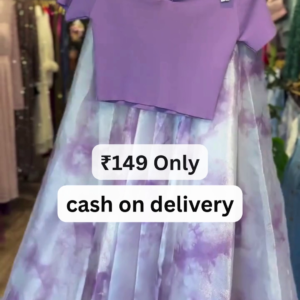 Lavender Crop Top with Flowy Printed Skirt
