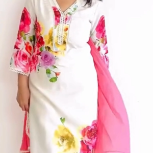 Elegant Floral White Kurta Set with Pink Dupatta – Fresh Festive Look