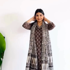Simple Brown Printed Kurta Set