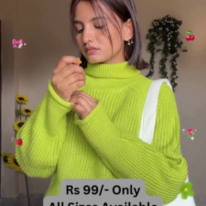 Trendy Lime Green High-Neck Sweater