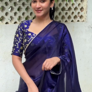 Navy Blue Organza Saree