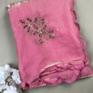 Pink Organza Embroidered Saree