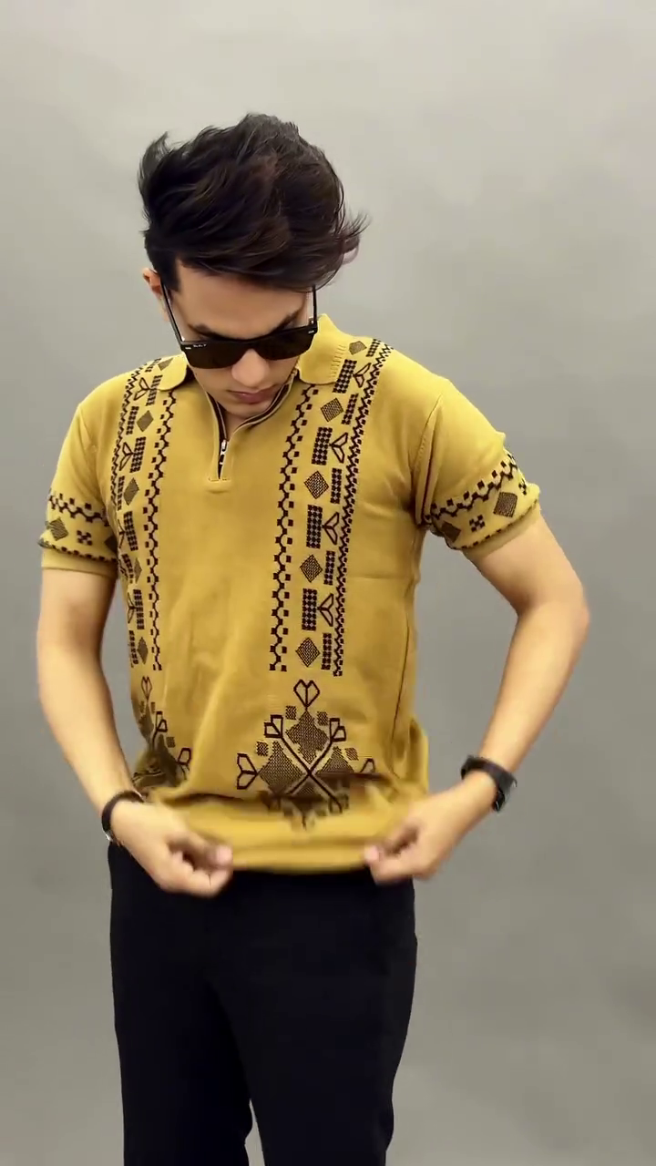 Black Embroidered Zip Polo T-Shirt - Image 2