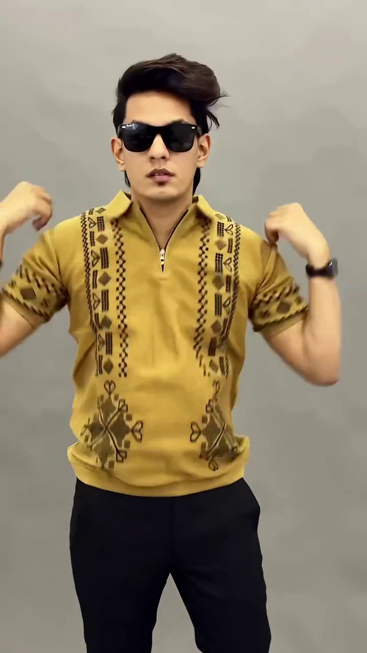 Black Embroidered Zip Polo T-Shirt - Image 3